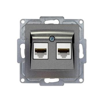 Gunsan Visage Datenbuchse 2-fach CAT5e Internet Netzwerk Unterputz Dunkelsilber